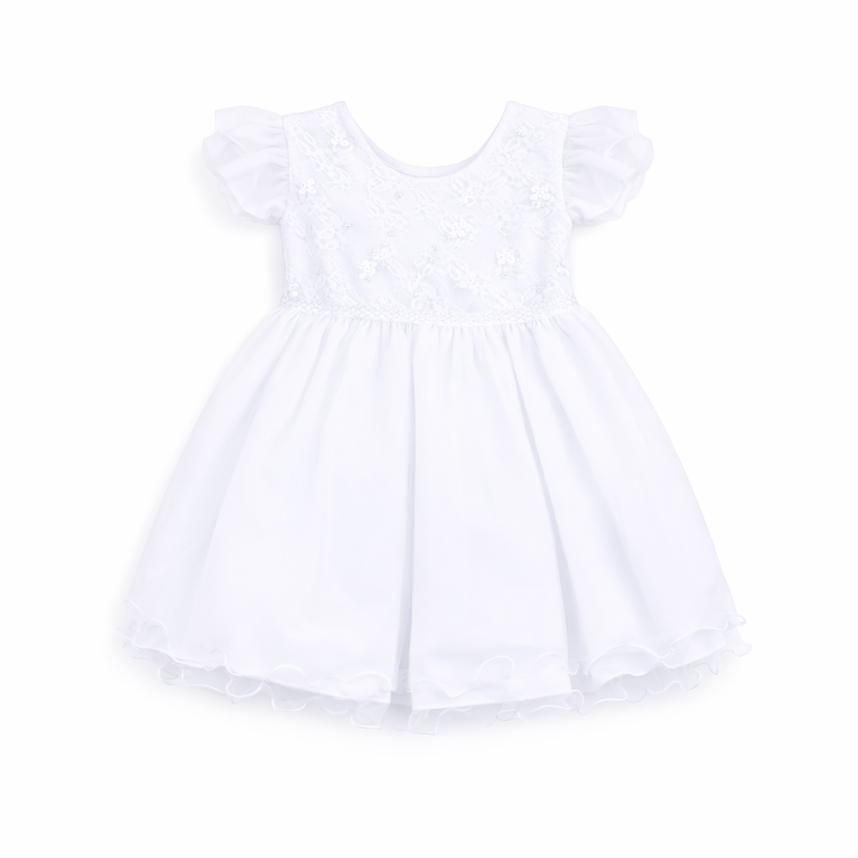 Vestido Infantil Planeta Rosa Bordado Manga Tule e Glitter