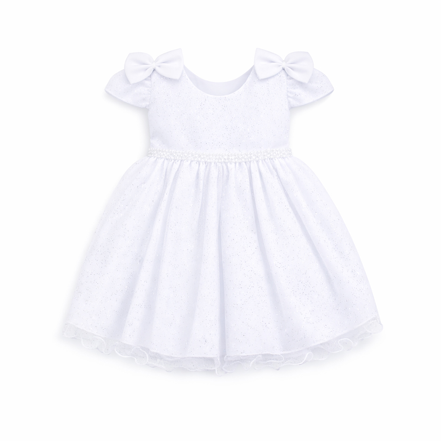 Vestido Bebê Planeta Rosa Aplique Laço no Ombro