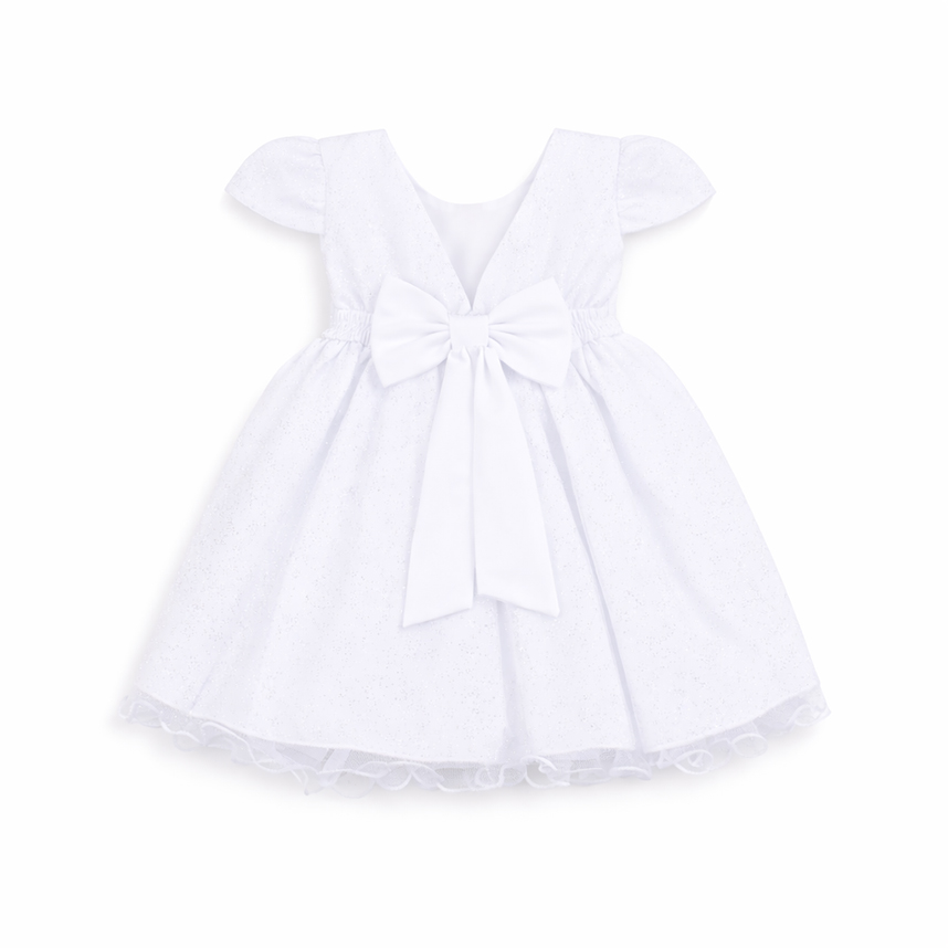 Vestido Bebê Planeta Rosa Aplique Laço no Ombro