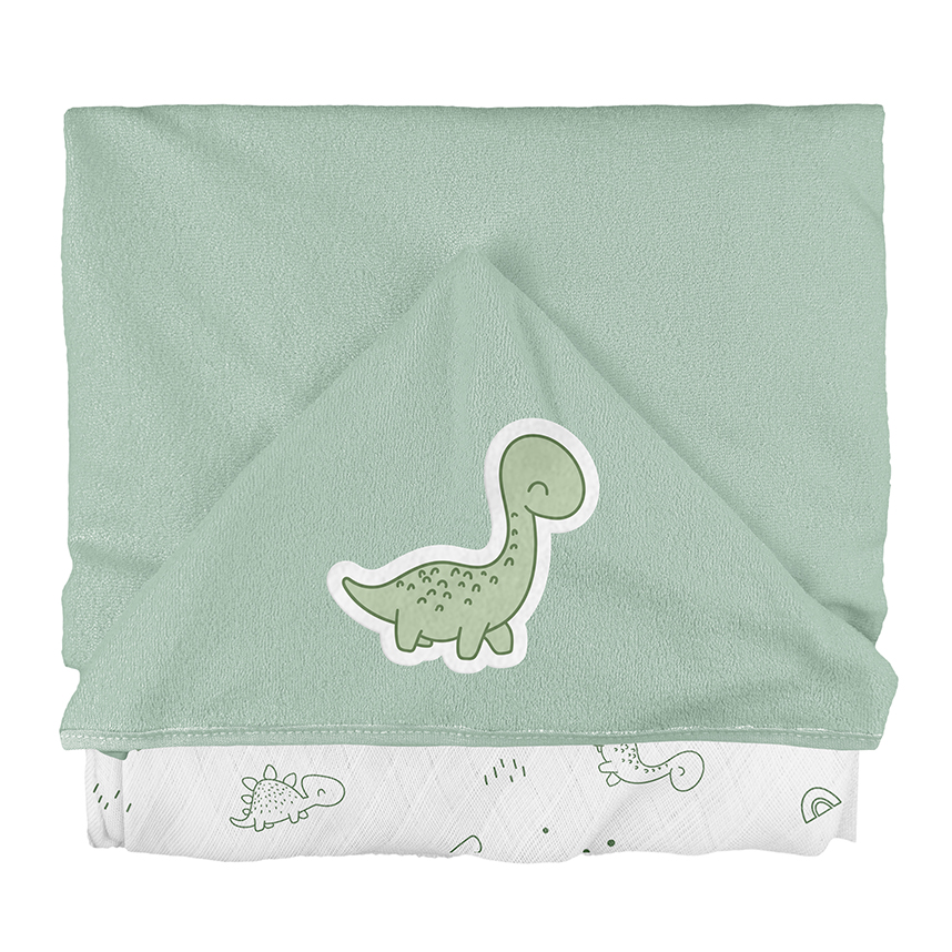 Toalha com Capuz Bebê Bublim Plush Estampa Dinossauro