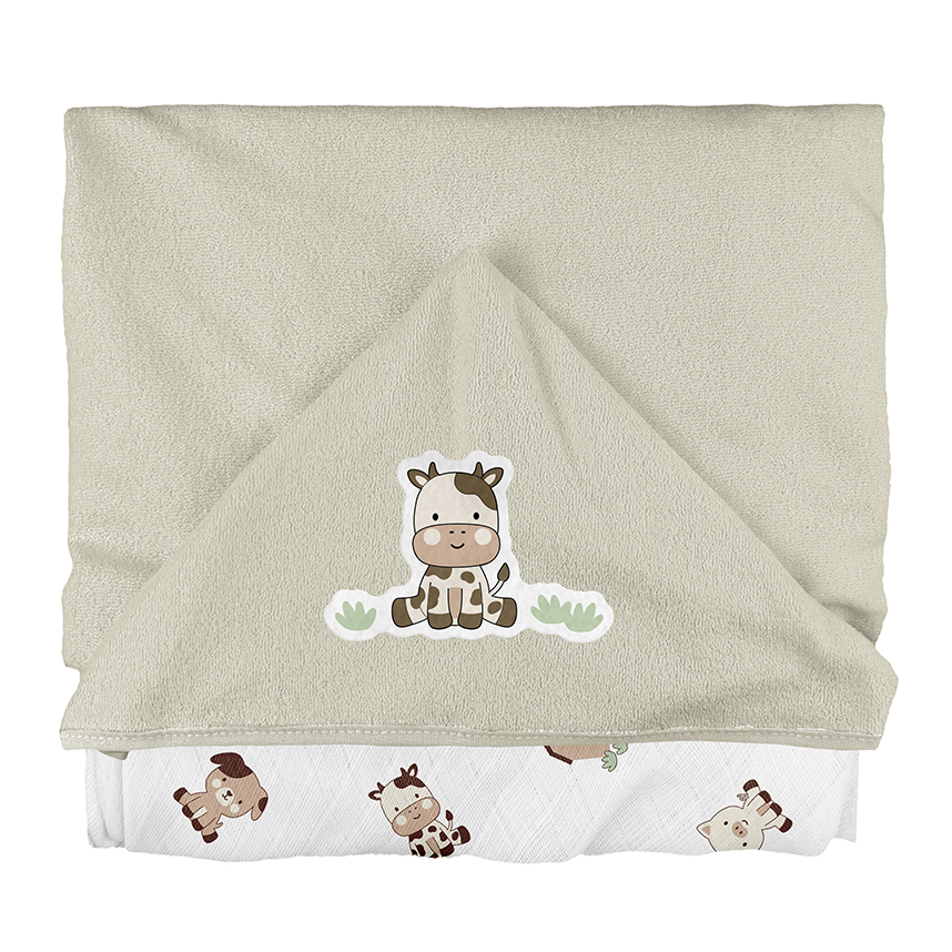 Toalha com Capuz Bebê Bublim Plush Estampa Fazendinha