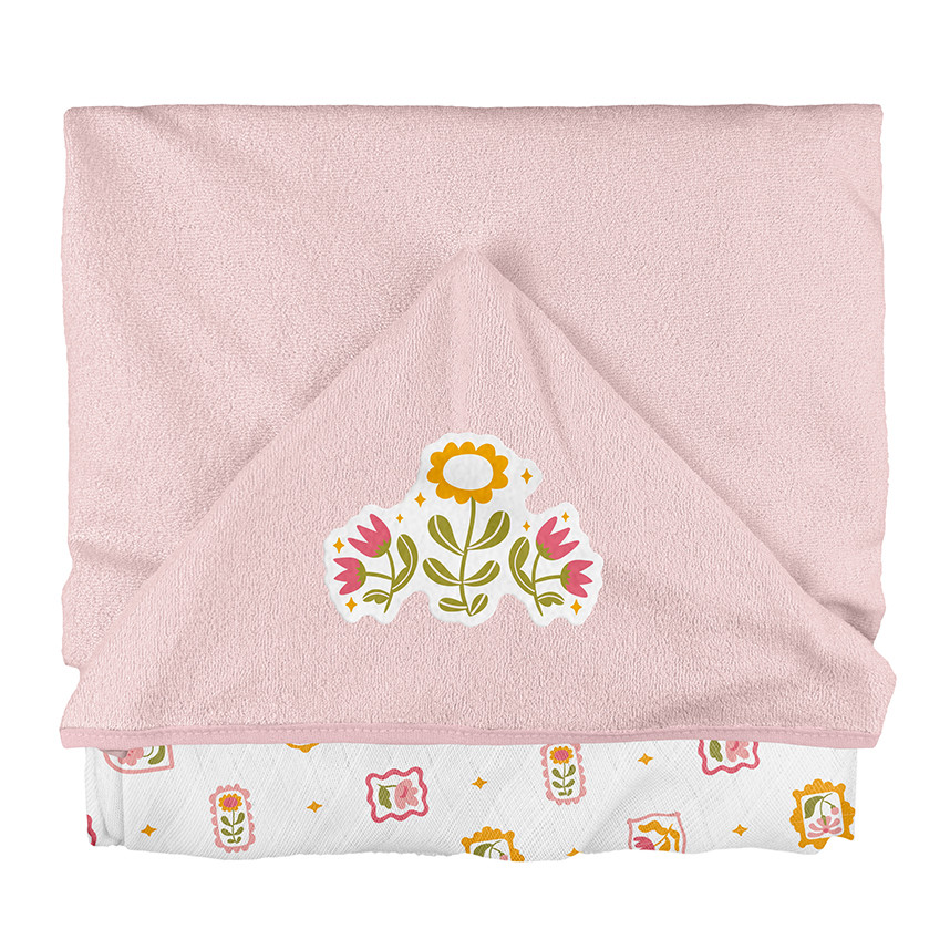 Toalha com Capuz Bebê Bublim Plush Estampa Floral