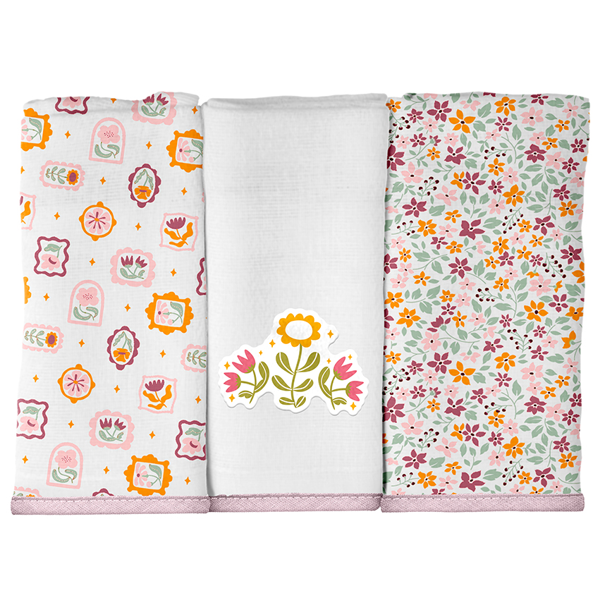 Toalha de Boca Bebê Bublim Malha Estampa Floral