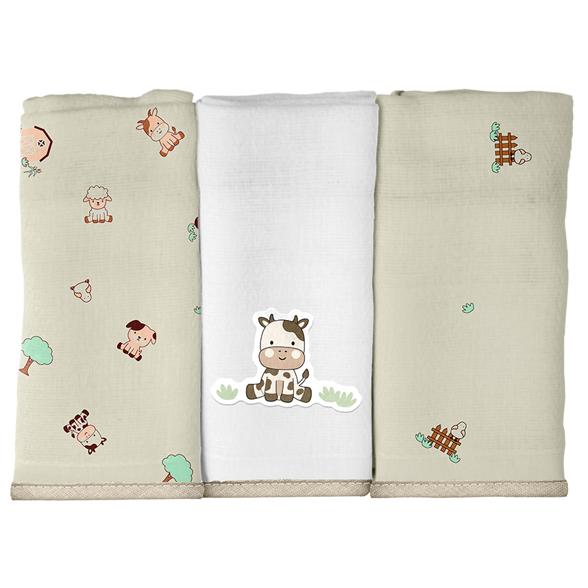 Toalha de Boca Bebê Bublim Malha Estampa Fazendinha