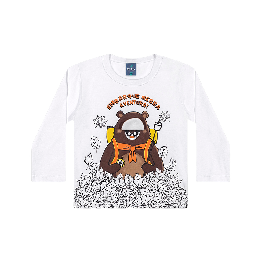 Camiseta Infantil Reirex Manga Longa Estampa Urso