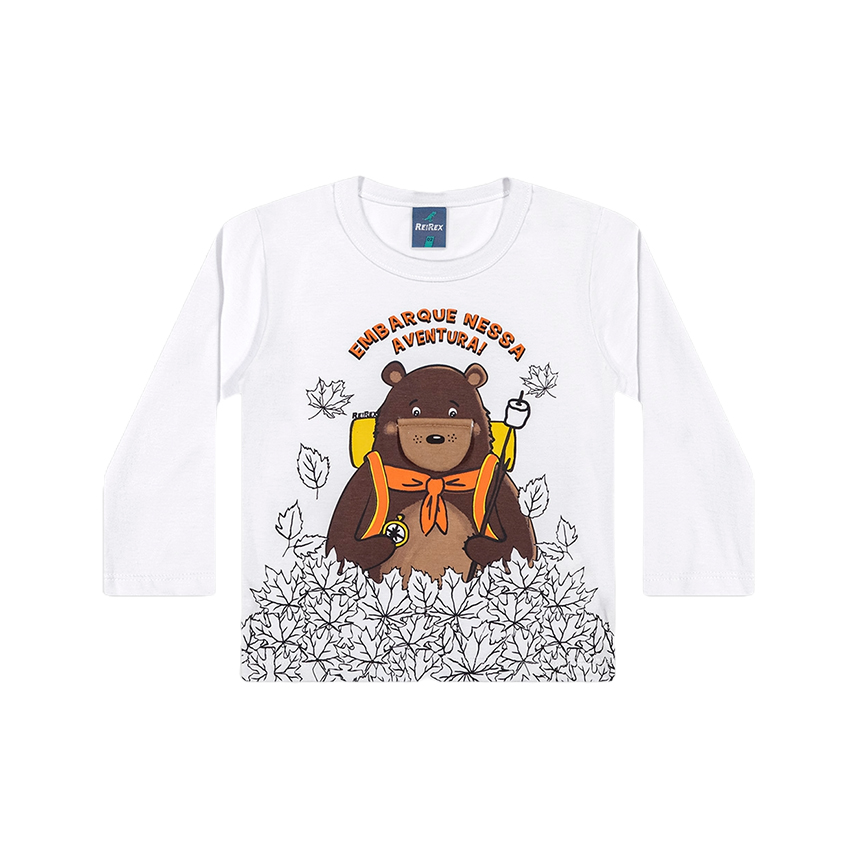 Camiseta Infantil Reirex Manga Longa Estampa Urso