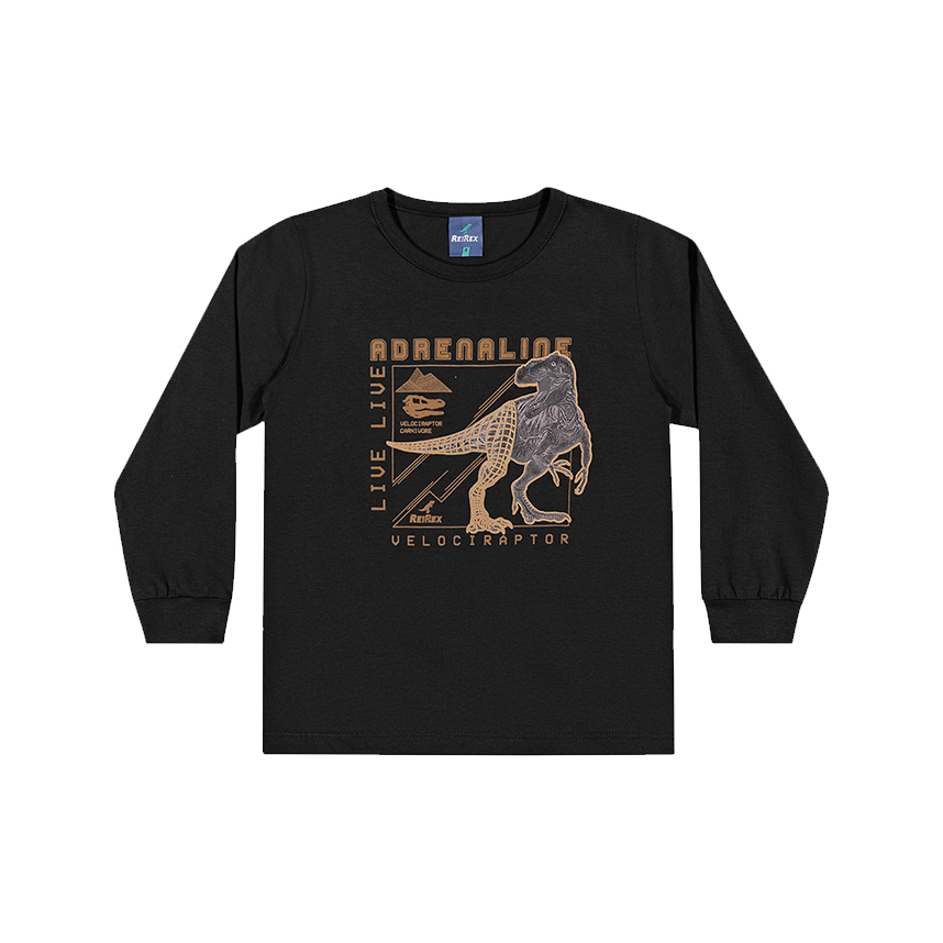 Camiseta Infantil Reirex Manga Longa Estampa Dinossauro