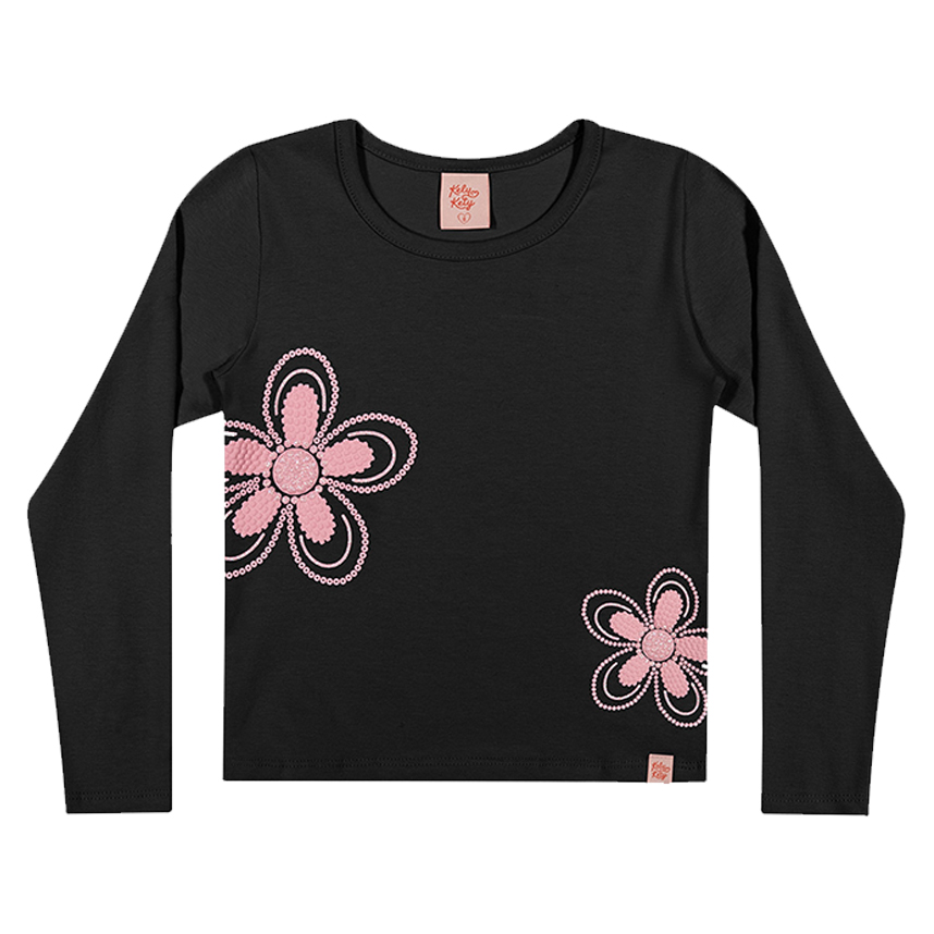 Blusa Infantil Kely Kety Manga Longa Estampa Flor Em Cotton