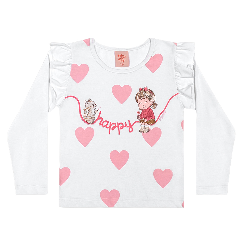 Blusa Infantil Kely Kety Manga Longa Estampa Happy