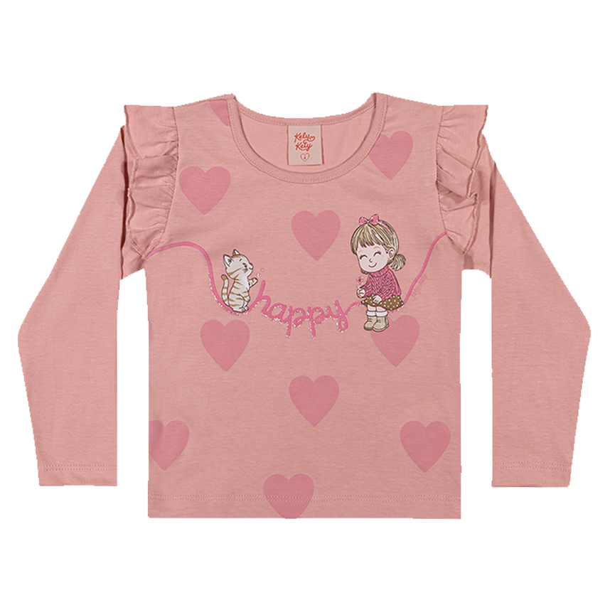 Blusa Infantil Kely Kety Manga Longa Estampa Happy