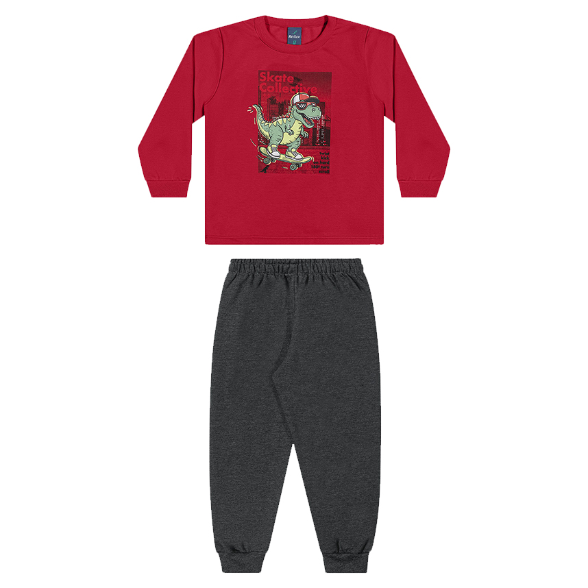 Conjunto Infantil Rei Rex Blusão Estampa Dinossauro E Calça