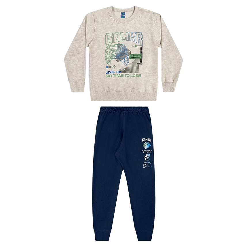 Conjunto Infantil Rei Rex Blusão Estampa Gamer E Calça