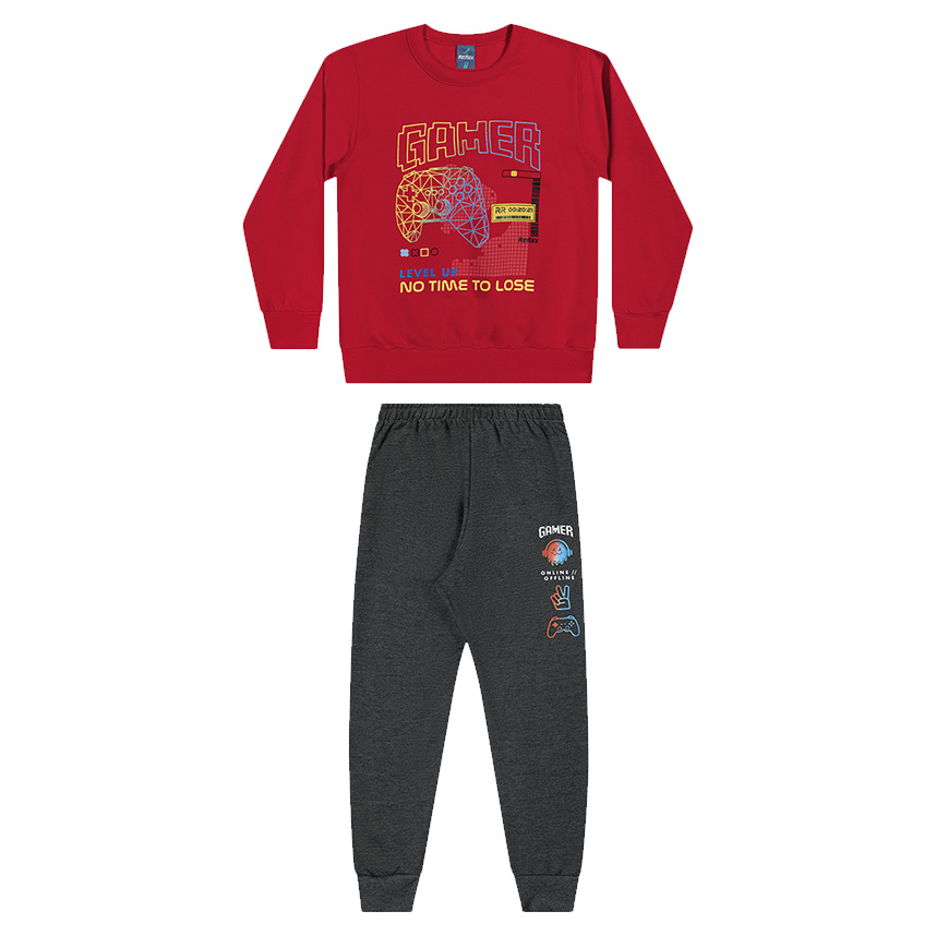 Conjunto Infantil Rei Rex Blusão Estampa Gamer E Calça