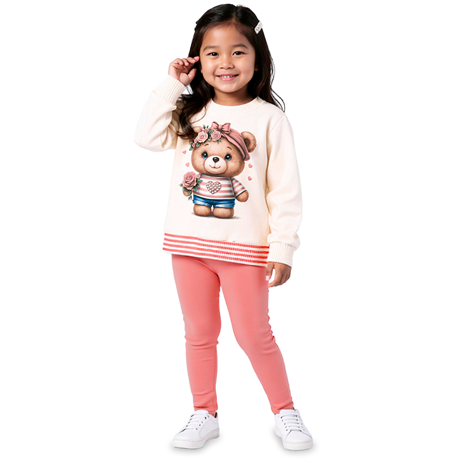 Conjunto Infantil Kyly Casaco Estampa Urso E Calça Legging