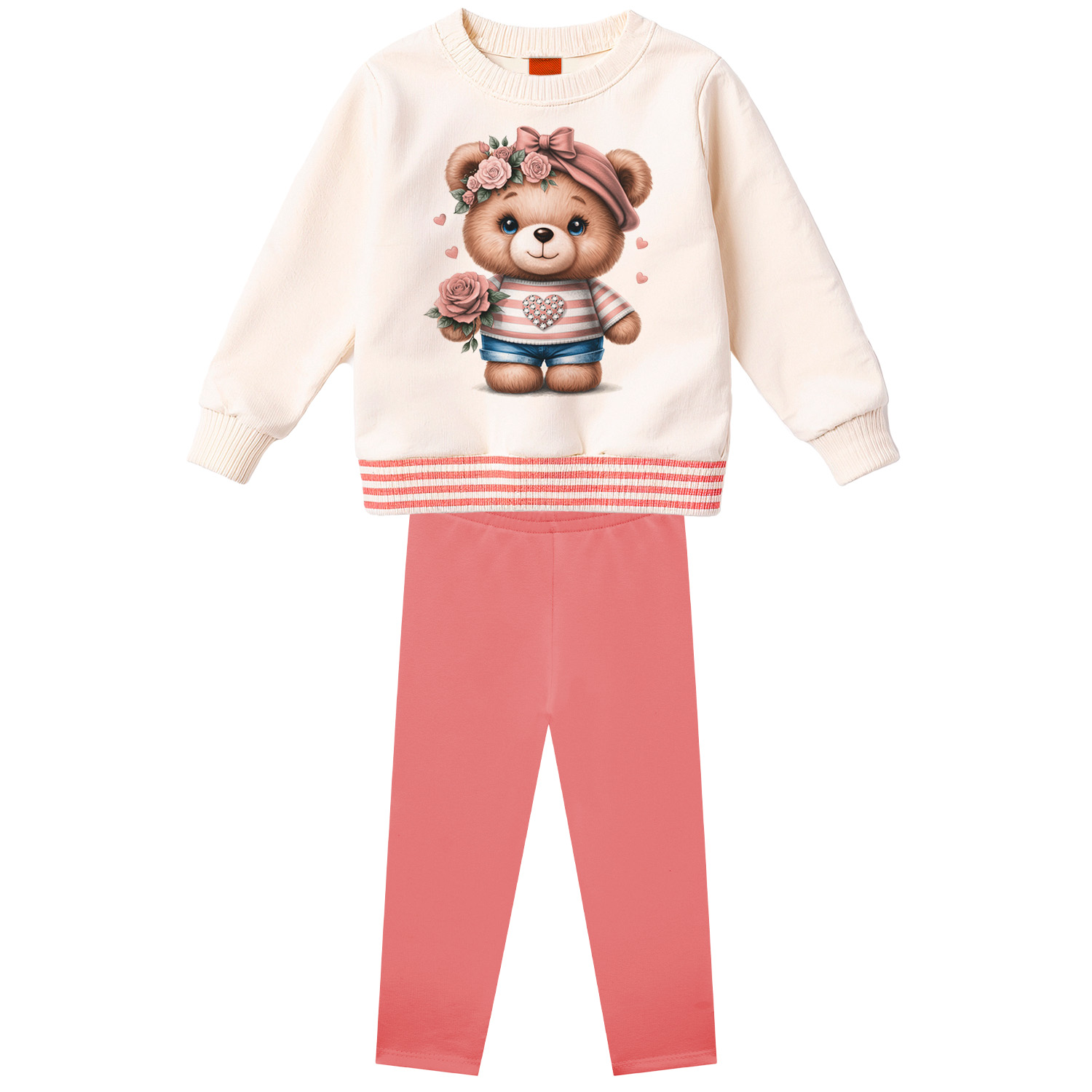 Conjunto Infantil Kyly Casaco Estampa Urso E Calça Legging