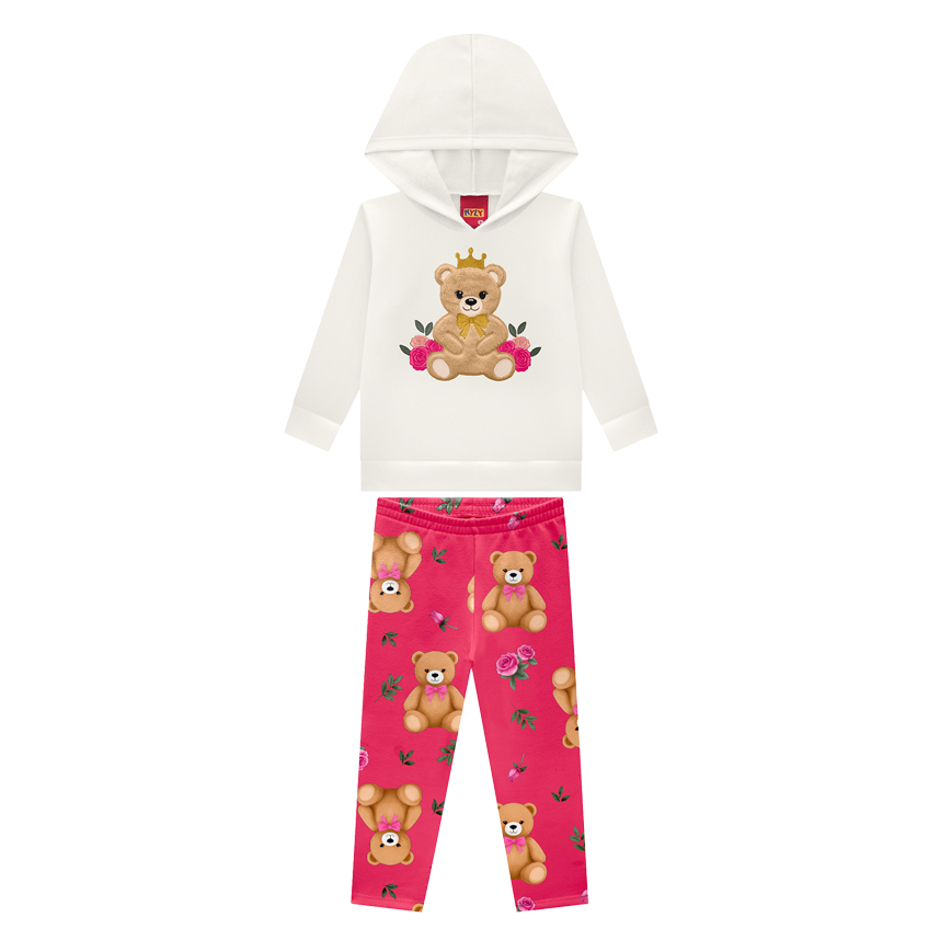 Conjunto Infantil Kyly Blusa Com Capuz E Calça Estampa Urso