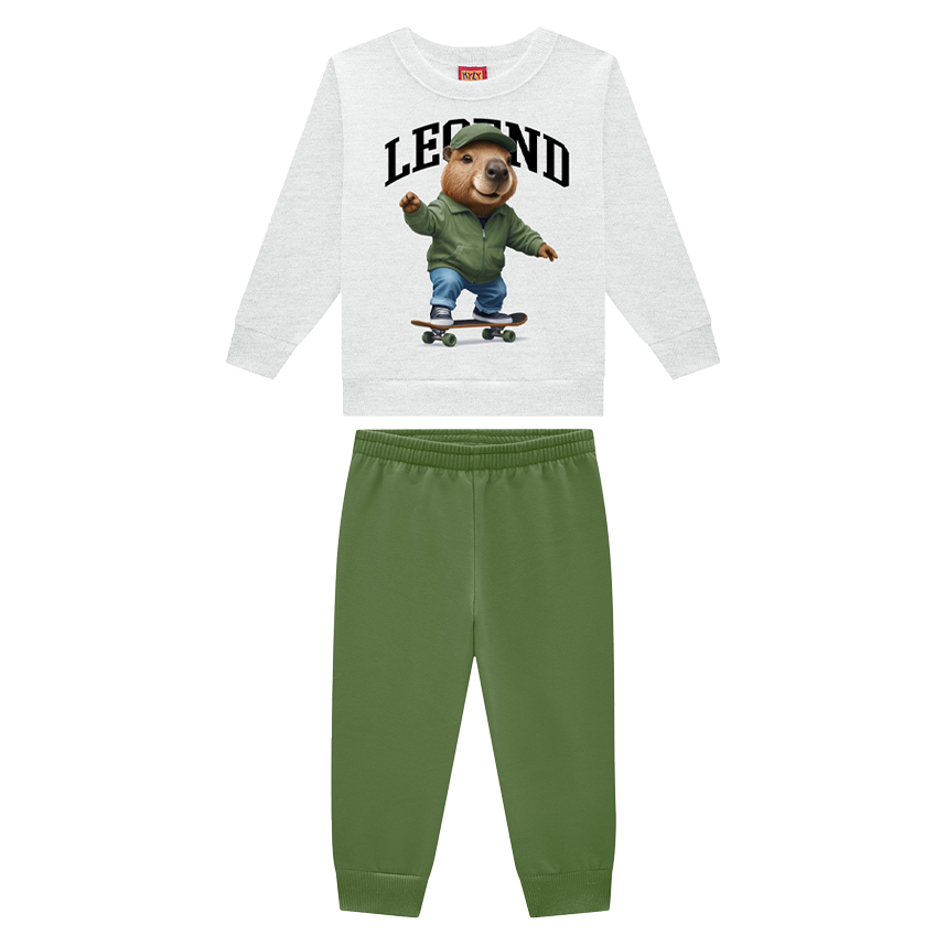 Conjunto Infantil Kyly Blusão Estampa Capivara Skate E Calça