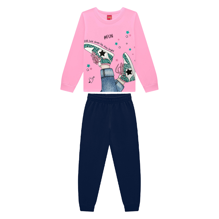 Conjunto Infantil Kyly Blusão Estampado E Calça Moletom