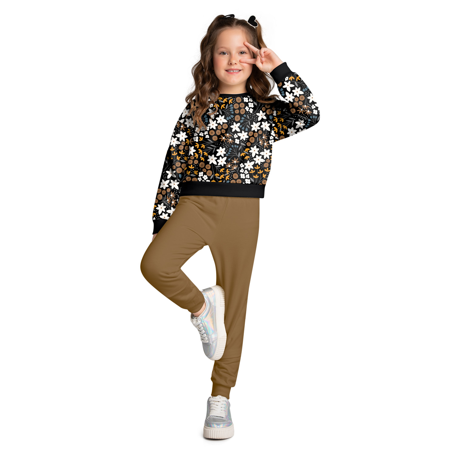Conjunto Infantil Kyly Blusão Estampa Flores E Calça Moletom