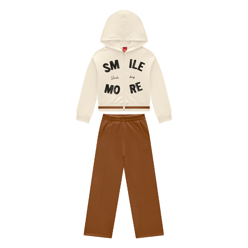 Conjunto Infantil Kyly Jaqueta Estampa Smile E Calça Moletom