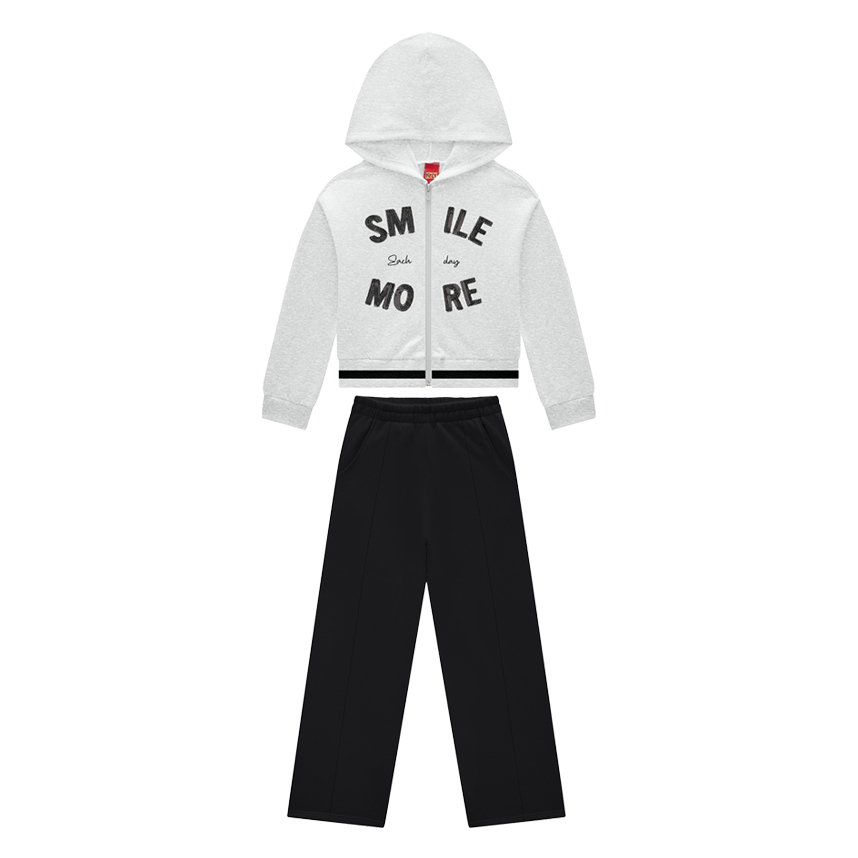 Conjunto Juvenil Kyly Jaqueta Estampa Smile E Calça Moletom