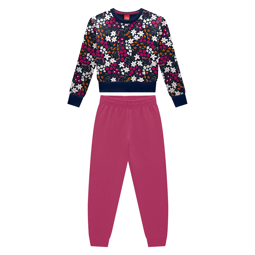 Conjunto Juvenil Kyly Blusão Estampa Flores E Calça Moletom