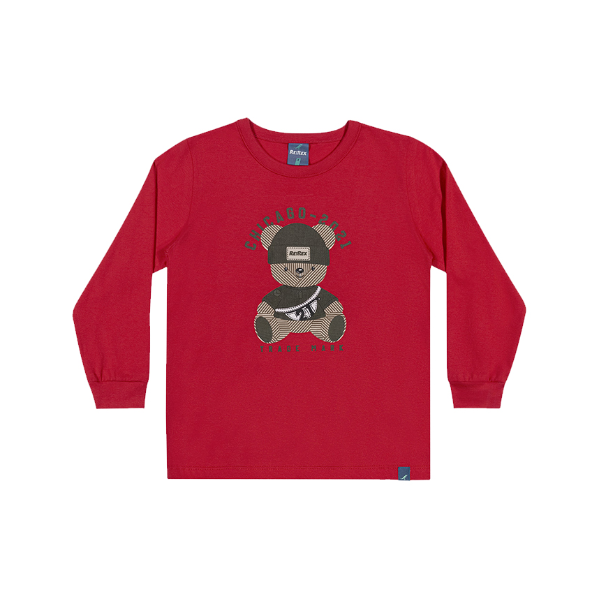 Camiseta Infantil Reirex Manga Longa Estampa Urso