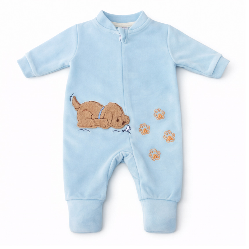 Macacão Longo Bebê Plush Baby Bee Bordado Cachorrinho