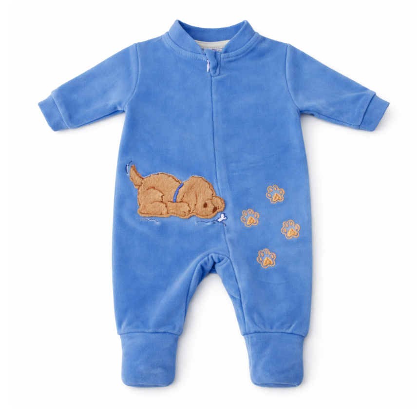 Macacão Longo Bebê Plush Baby Bee Bordado Cachorrinho