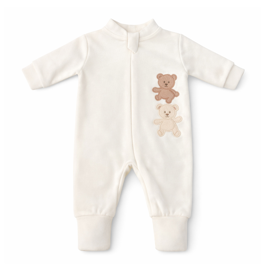 Macacão Longo Bebê  Plush Baby Bee Bordado Ursinhos