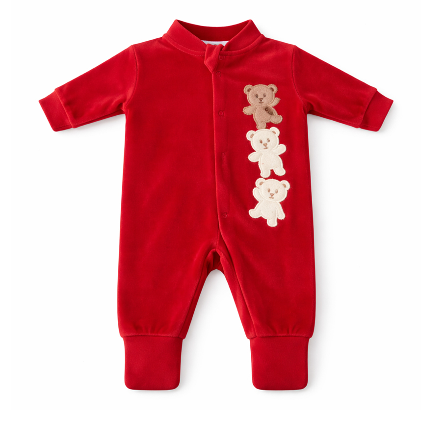 Macacão Longo Bebê  Plush Baby Bee Bordado Ursinhos