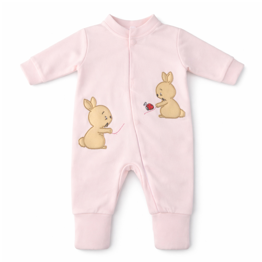 Macacão Longo Bebê Plush Baby Bee Bordado Coelhos