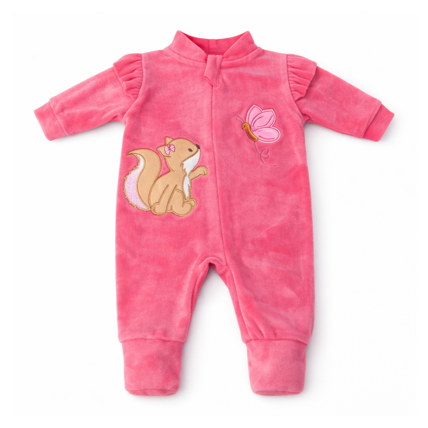 Macacão Longo Bebê Plush Baby Bee Bordado Esquilo