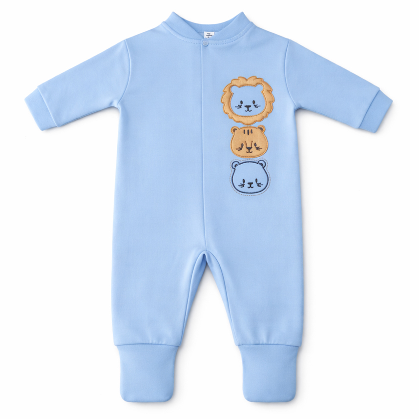 Macacão Longo Bebê Suedine Baby Bee Bordado Safari