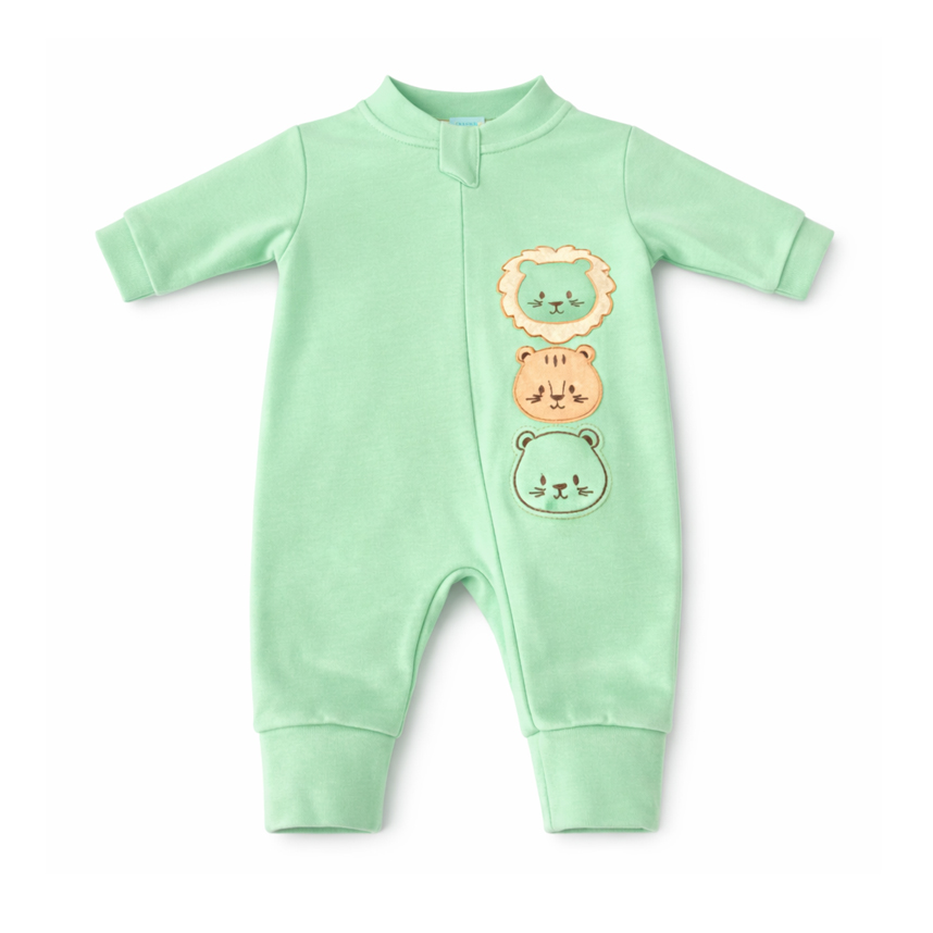 Macacão Longo Bebê Suedine Baby Bee Bordado Safari