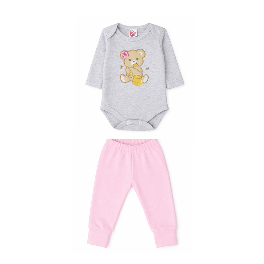 Conjunto  Bebê Baby Bee Body Bordado Ursa E Calça
