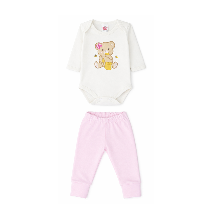 Conjunto  Bebê Baby Bee Body Bordado Ursa E Calça