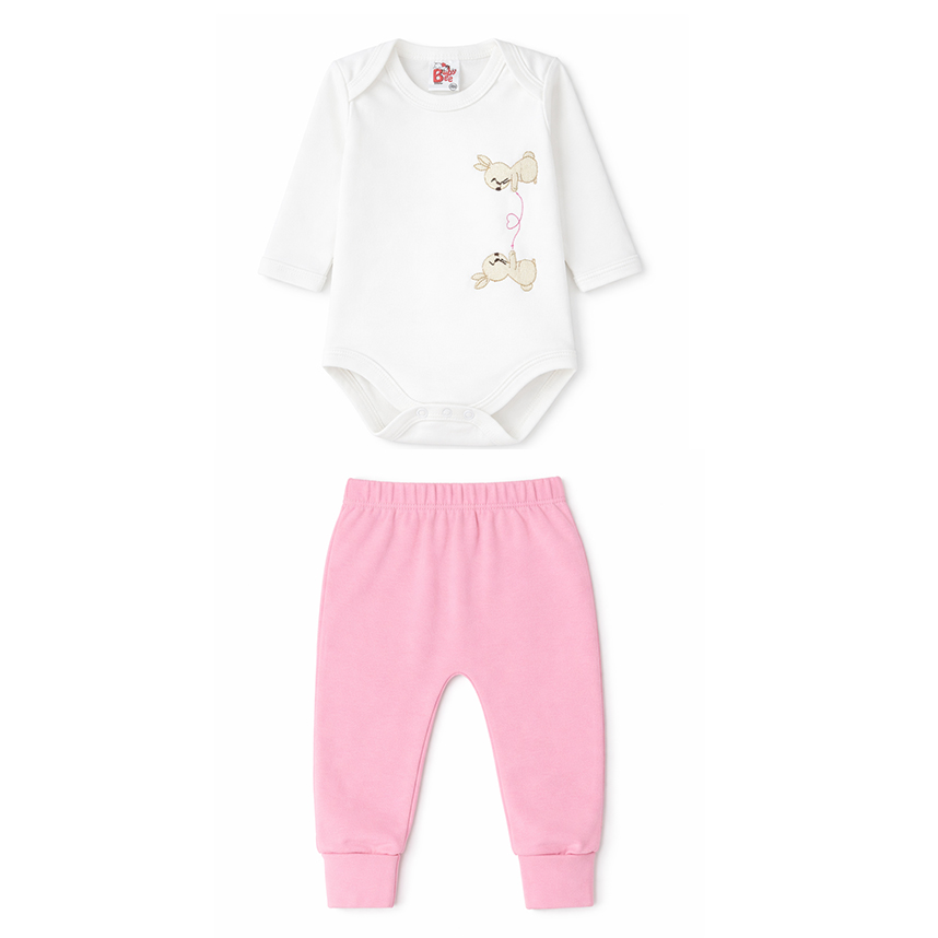 Conjunto Bebê Baby Bee Body Bordado Coelhos E Calça