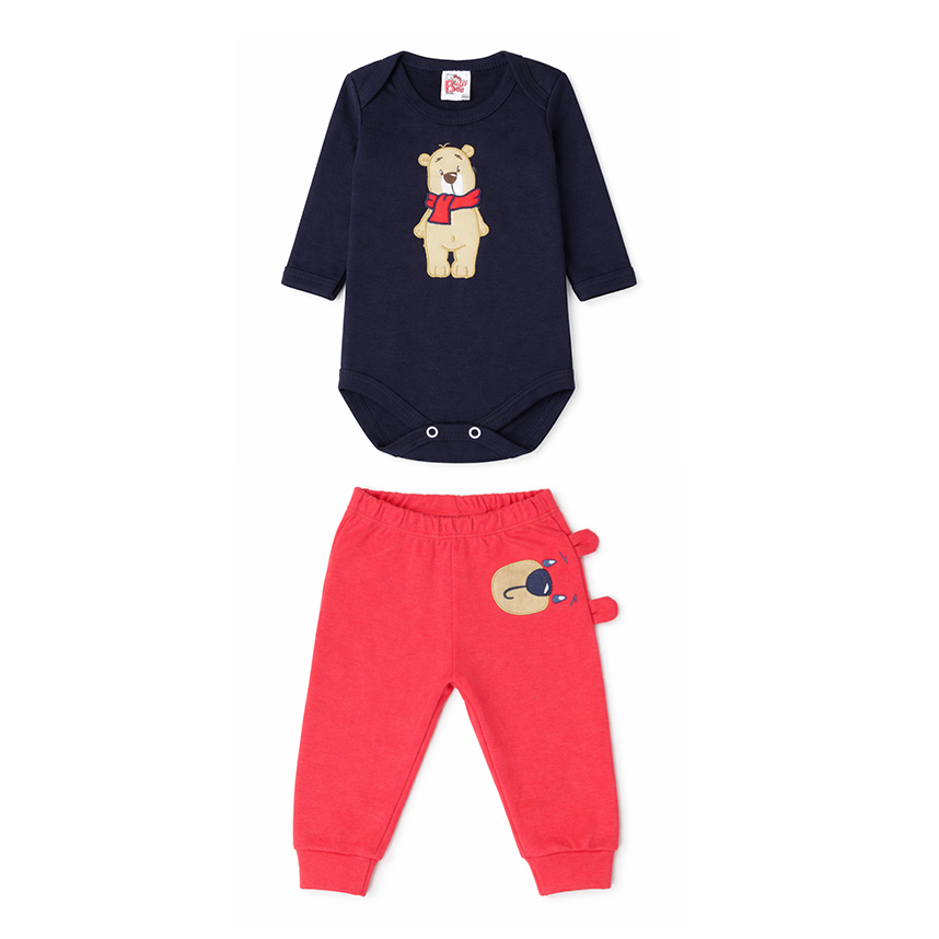 Conjunto Bebê Baby Bee Body Bordado Urso e Mijão