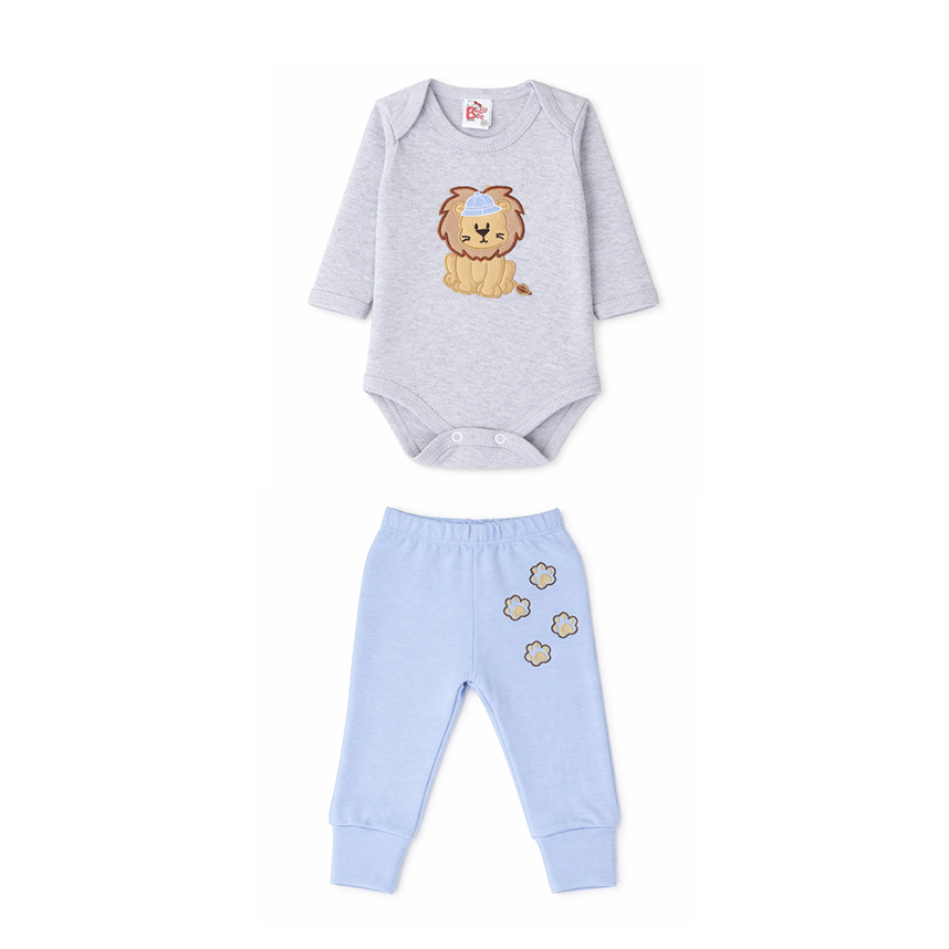 Conjunto Bebê Baby Bee Body Bordado Leão E Mijão