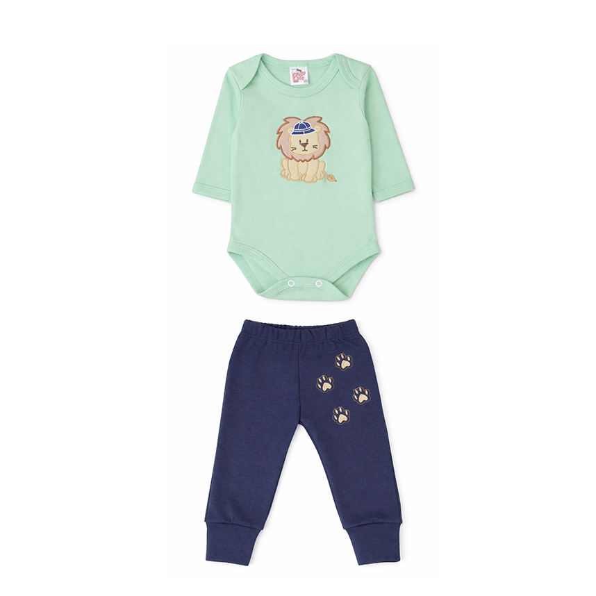 Conjunto Bebê Baby Bee Body Bordado Leão E Mijão