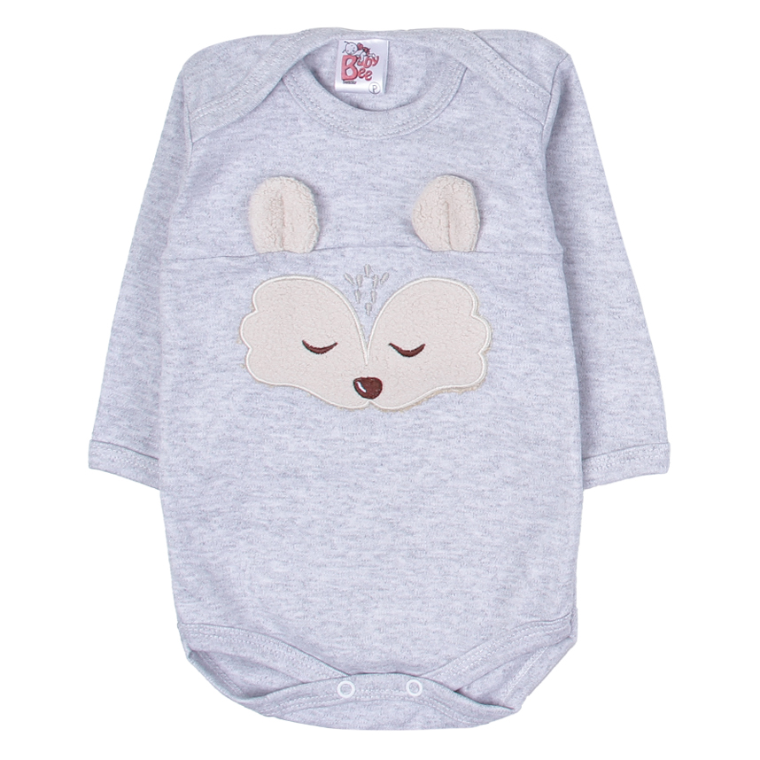 Kit Body Bebê Baby Bee Manga Longa Bordado Raposa 3 Peças