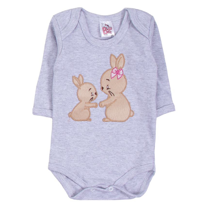 Kit Body Bebê Baby Bee Manga Longa Bordado Coelhinha 3 Peças Kit Body Bebê Baby Bee Manga Longa Bordado Coelhinha 3 Peças