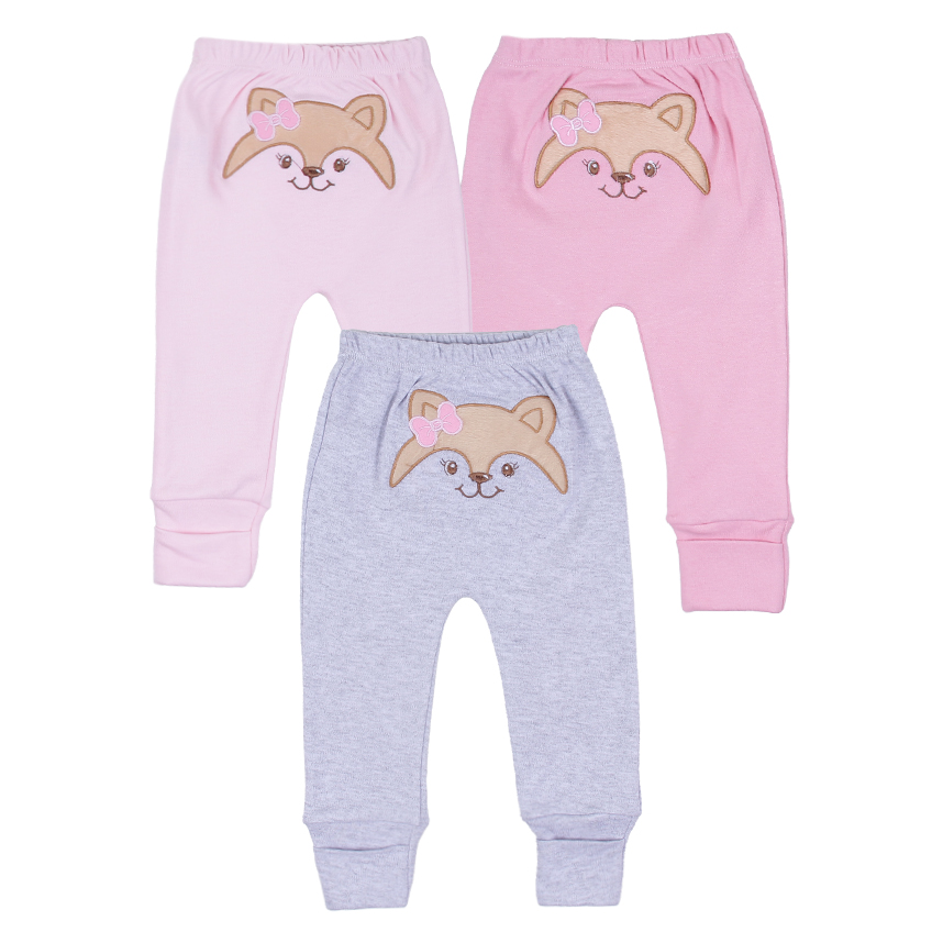Kit Calça Bebê  Baby Bee Suedine Bordado Raposa 3 Peças