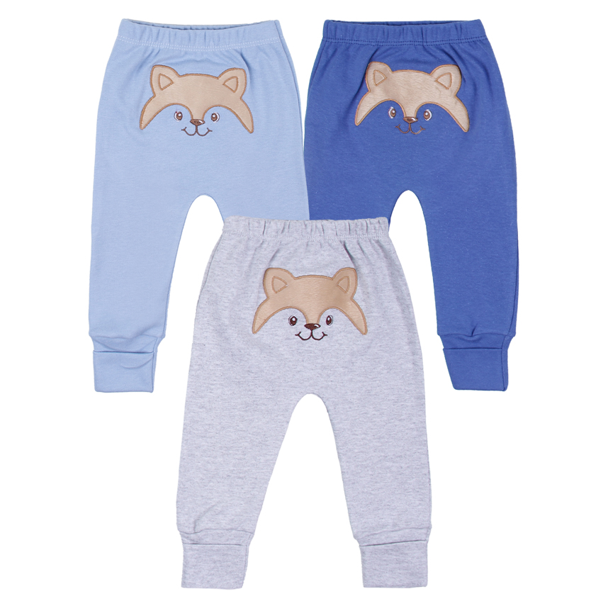 Kit Calça Bebê Baby Bee Suedine Bordado Raposa 3 Peças