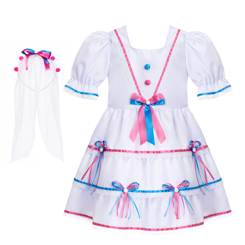 Vestido Infantil Planeta Rosa Junino com Tiara