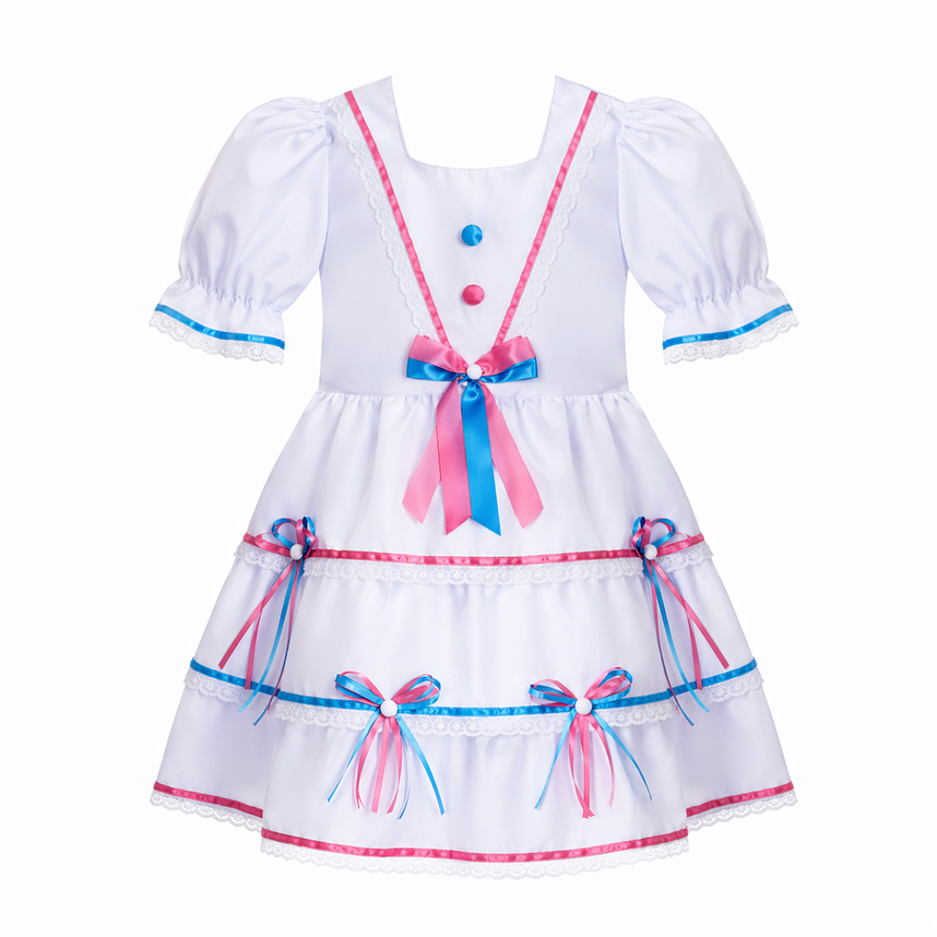 Vestido Infantil Planeta Rosa Junino com Tiara