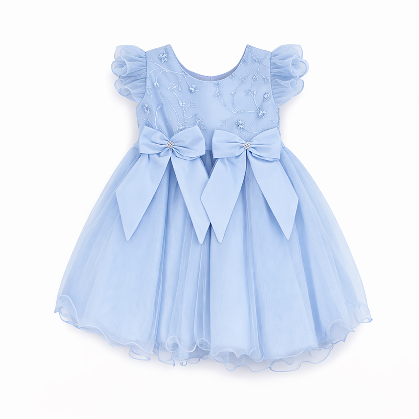 Vestido Infantil Nelu Pala Bordada Saia Godê Aplique Laços