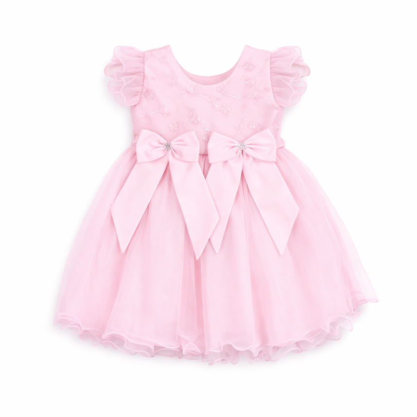 Vestido Infantil Nelu Pala Bordada Saia Godê Aplique Laços