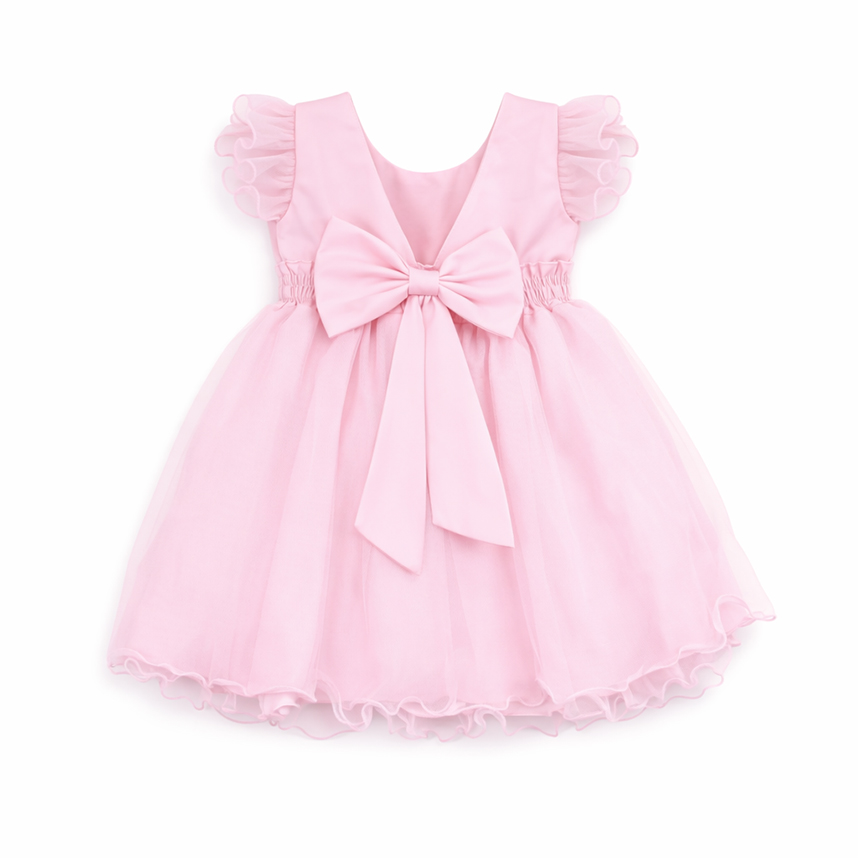 Vestido Infantil Nelu Pala Bordada Saia Godê Aplique Laços